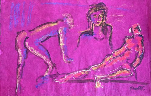 femme et portrait  dans la soie rose von PatMoli, Zeichnungen kaufen auf Singulart