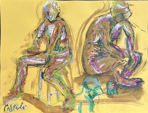 Discussion d'été sur Jaune par PatMoli, Œuvre sur papier en vente sur Singulart