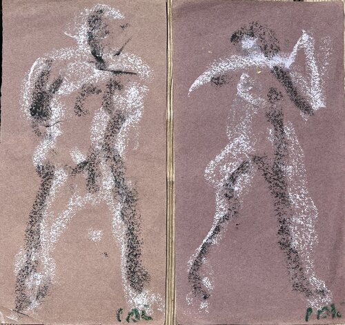 Diptyque noir& blanc. de 2 hommes by PatMoli, Drawing for Sale on Singulart