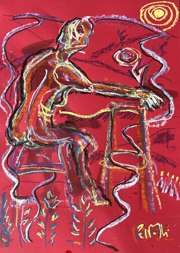 Chaleur écrasante, sur rouge by PatMoli, Work on Paper for Sale on Singulart