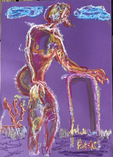 La tête dans les nuages, sur violet by PatMoli, Work on Paper for Sale on Singulart