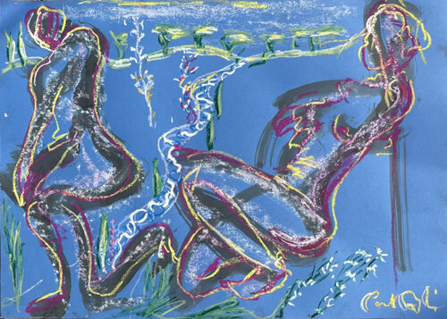 Sérénité bleue au bord de la rivière de PatMoli, Obra en papel a la venta en Singulart