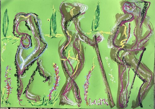 3 femmes  dans la verdure by PatMoli, Work on Paper for Sale on Singulart