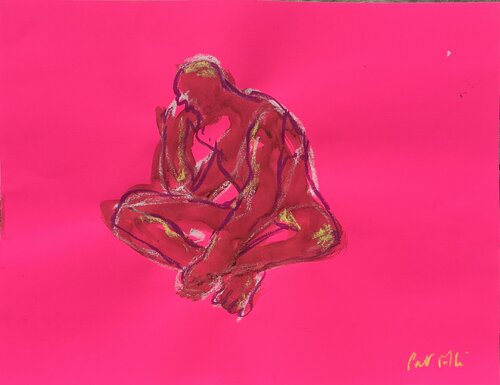 Seul sur rose fluo de PatMoli, Obra en papel a la venta en Singulart