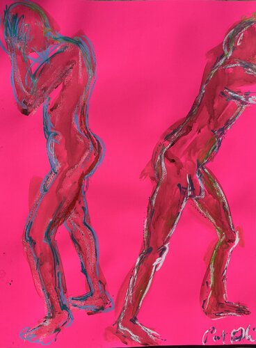 Dos à dos, sur rose fluo de PatMoli, Obra en papel a la venta en Singulart