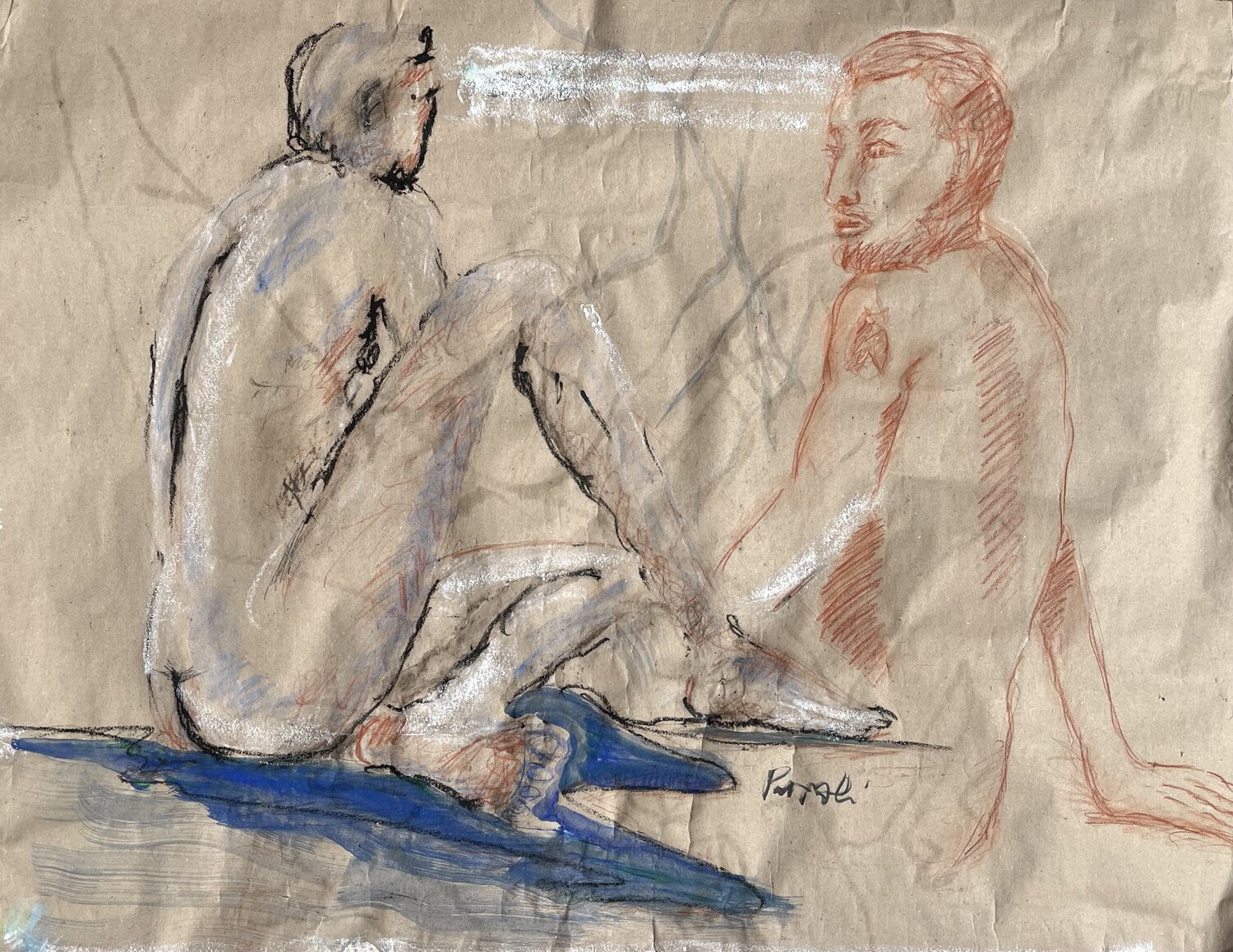 1 HOMME ET UN PORTRAIT SANGUINE PatMoli Werk auf Papier zu verkaufen