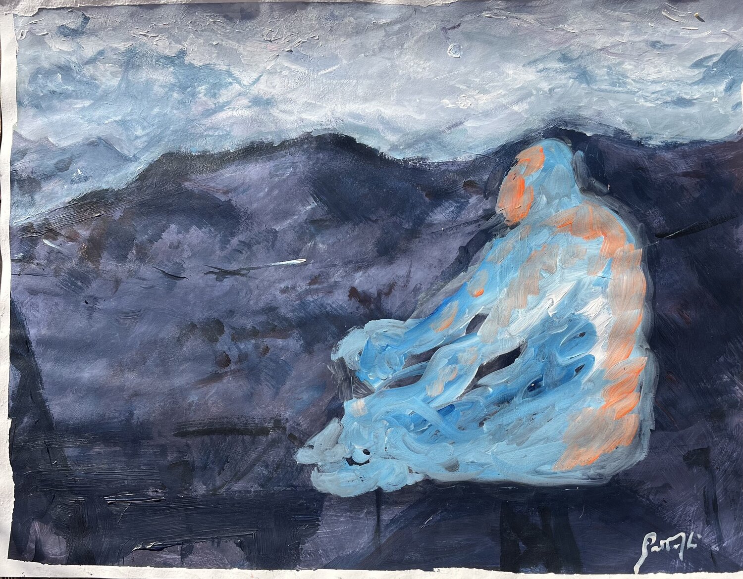 L'Homme bleu et la montagne PatMoli Originalgemälde zu verkaufen