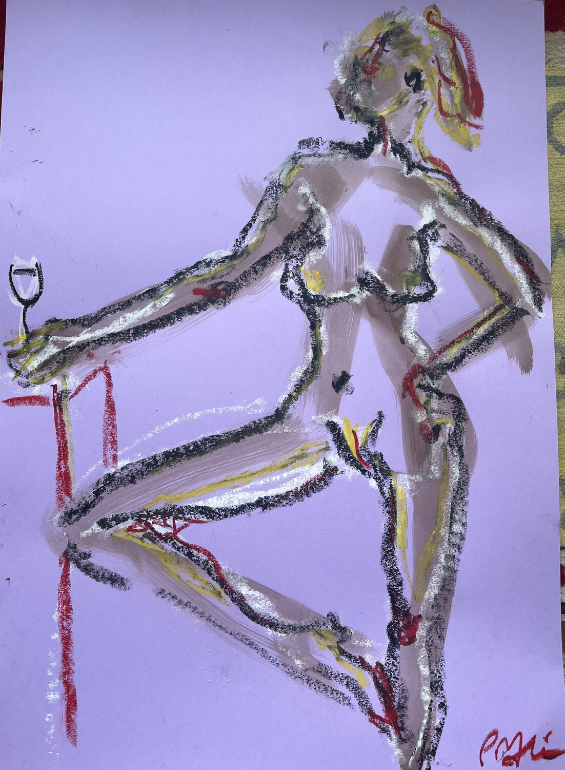 Boire un verre sur violet PatMoli Werk op papier te koop