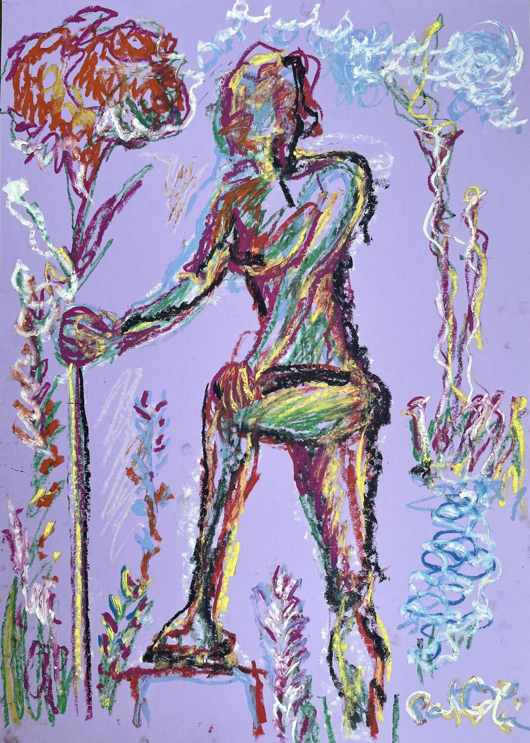 La plus grande fleur , sur violet PatMoli Work on Paper for sale