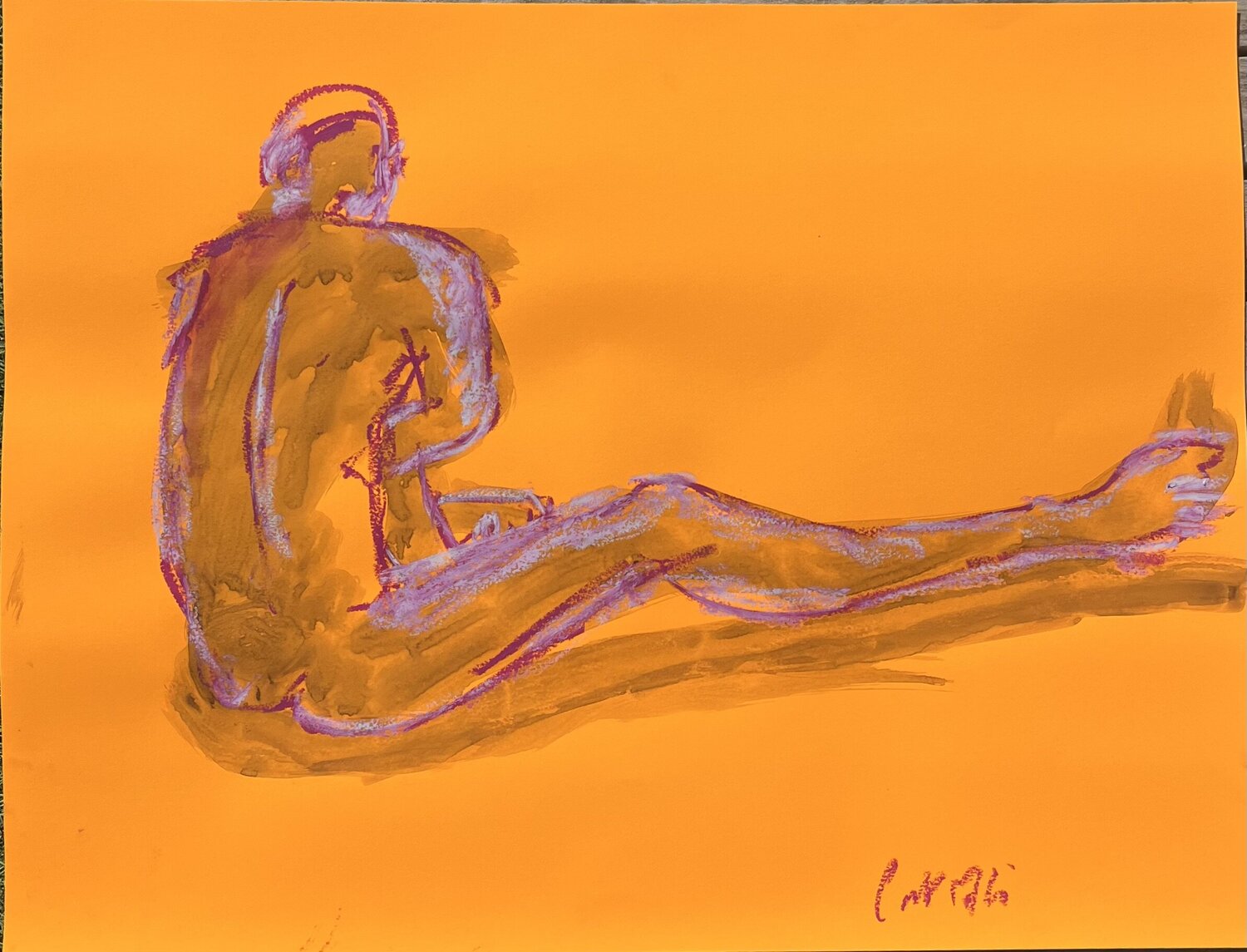 Le marathonien, repos orange 70X50 PatMoli Obra en papel en venta