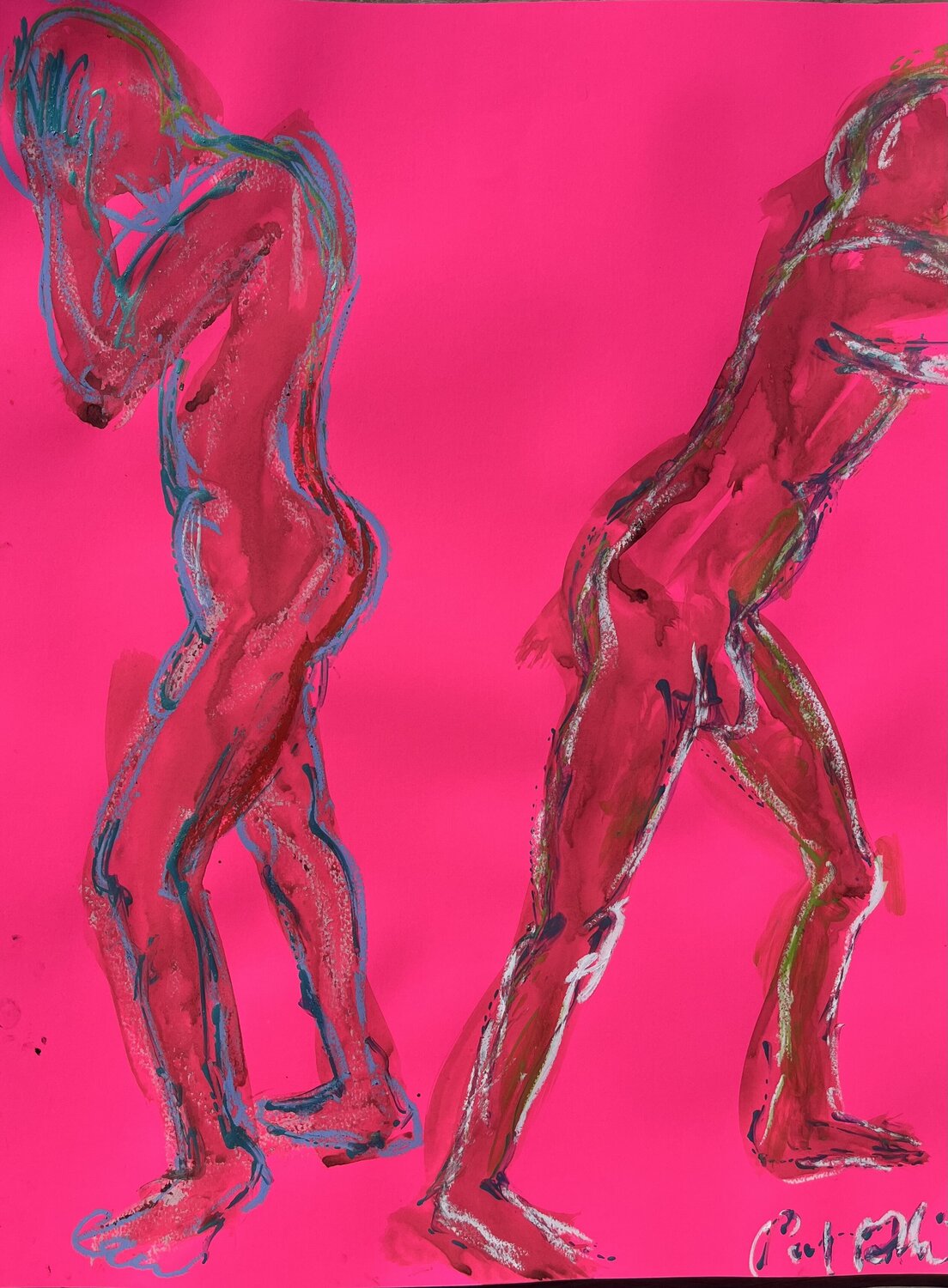 Dos à dos, sur rose fluo PatMoli Obra en papel en venta