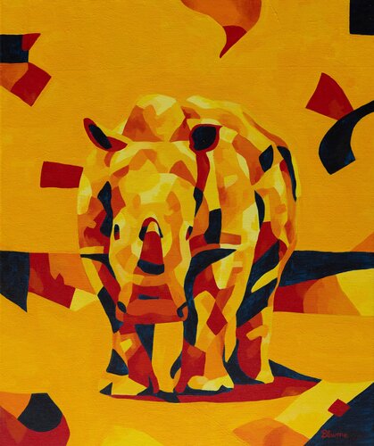 Rhino in the Scorching Heat van Beate Blume, Schilderij te koop op Singulart