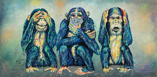 I don't see, I don't hear, I don't speak -  I can't breathe van Hani Badawi Leo, Schilderij te koop op Singulart