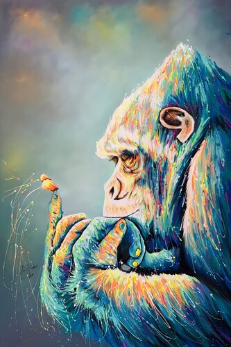 Gorilla con farfalla pop von Hani Badawi Leo, Malerei kaufen auf Singulart
