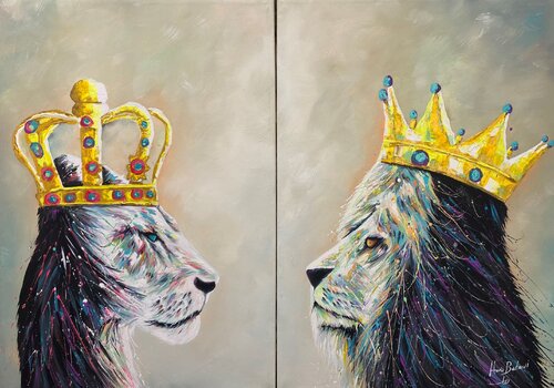 Couple Lion and Lioness King & Queen - 2 artworks de Hani Badawi Leo, Pintura a la venta en Singulart