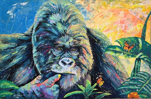 Gorilla in Love van Hani Badawi Leo, Schilderij te koop op Singulart