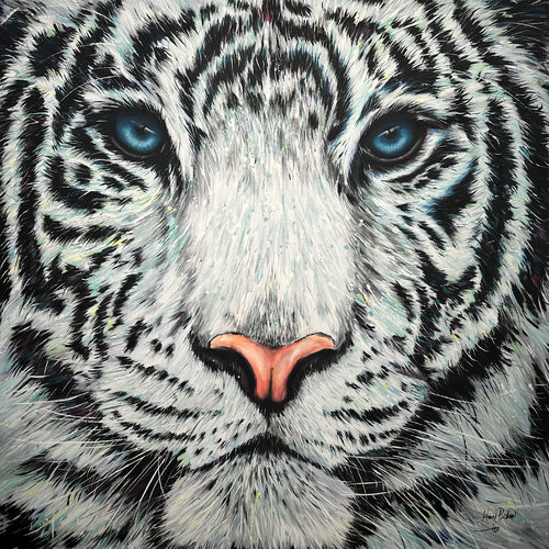 White Tiger Blue eyes by Hani Badawi Leo, Painting for Sale on Singulart