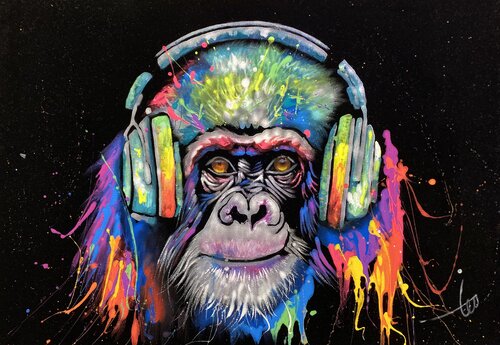 Scimmia Pop Music Velvet van Hani Badawi Leo, Schilderij te koop op Singulart