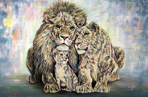 The Lion Family de Hani Badawi Leo, Pintura a la venta en Singulart