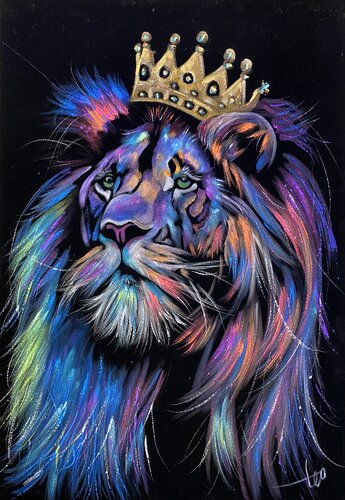 Lion the King Velvet van Hani Badawi Leo, Schilderij te koop op Singulart