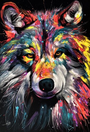 Lupo Pop neon color de Hani Badawi Leo, Pintura a la venta en Singulart