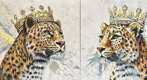 Golden Leopard King & Queen - 2 artworks di Hani Badawi Leo, Pittura in vendita su Singulart