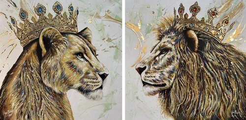 King e Queen Gold Lions - 2 artworks von Hani Badawi Leo, Malerei kaufen auf Singulart