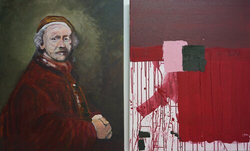 Portrait Rembrandt und Übersetzung di Friedhelm Wolfrat, Pittura in vendita su Singulart