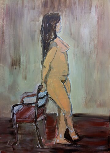 STEHENDER   AKT AM sTUHL von Friedhelm Wolfrat, Malerei kaufen auf Singulart