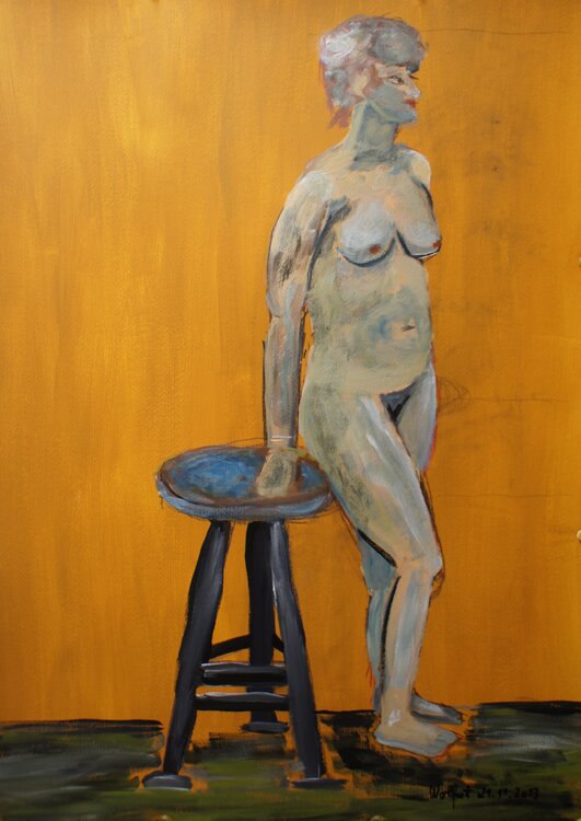 STEHENDER AKT VOR DEM STUHL Friedhelm Wolfrat