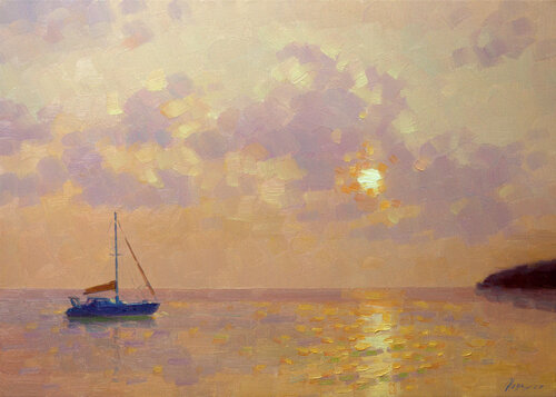 Golden sunset di Dmitry Oleyn, Pittura in vendita su Singulart