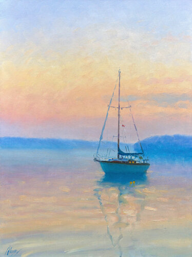 Misty sunrise di Dmitry Oleyn, Pittura in vendita su Singulart