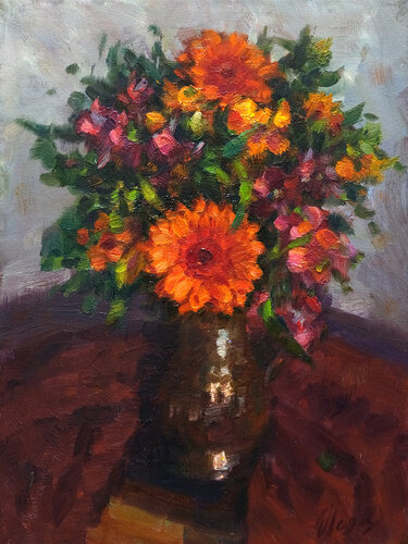 Orange flowers by Dmitry Oleyn, 油畫 for Sale on Singulart