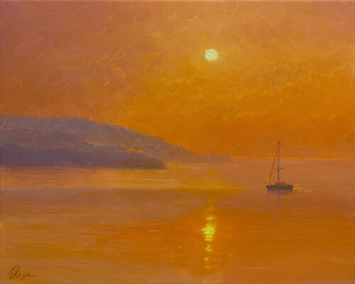 Orange sunset di Dmitry Oleyn, Pittura in vendita su Singulart