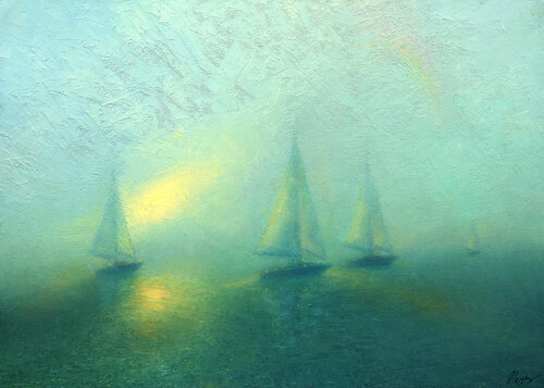 Foggy regatta di Dmitry Oleyn, Pittura in vendita su Singulart