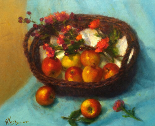Still life with apples by Dmitry Oleyn, 油畫 for Sale on Singulart