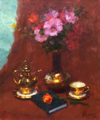 Still life with a diary di Dmitry Oleyn, Pittura in vendita su Singulart