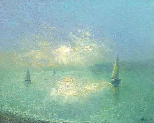Foggy river van Dmitry Oleyn, Schilderij te koop op Singulart