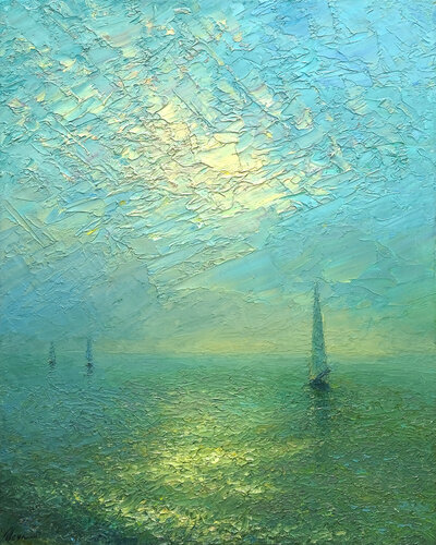 Evening sea di Dmitry Oleyn, Pittura in vendita su Singulart