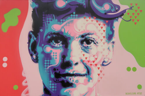 Ray Eames Portrait Spray Paint Mural van Michael Corr, Schilderij te koop op Singulart