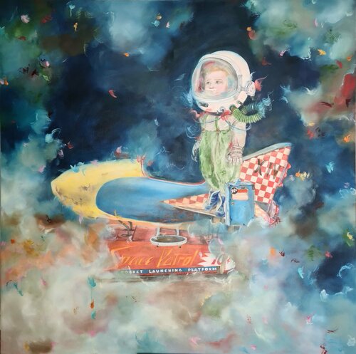 Astronaut Spacebaby is heading Towards The Stars! de Lena Applebaum, Pintura a la venta en Singulart