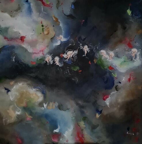Space Angels van Lena Applebaum, Schilderij te koop op Singulart