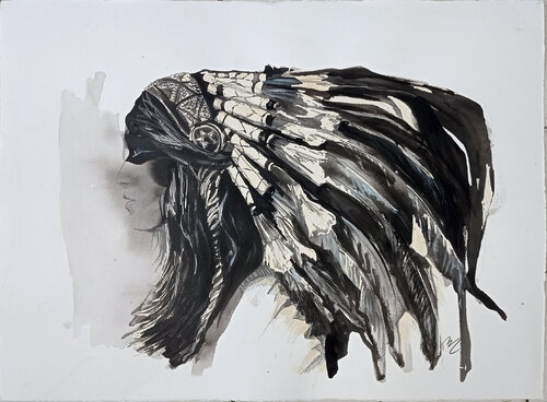 tradi4 coiffe indienne by Maude Ovize, 素描 for Sale on Singulart