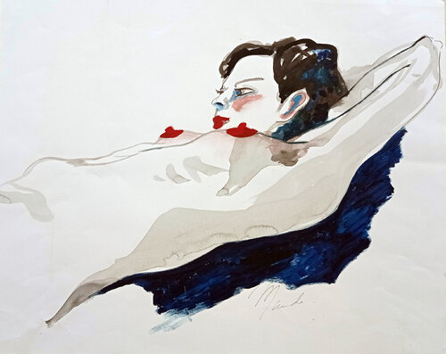 Nu alongé en bleu von Maude Ovize, Zeichnungen kaufen auf Singulart