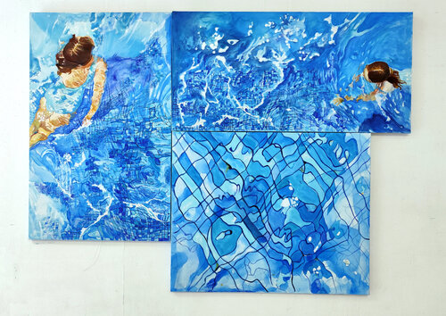 Composition autour de l'eau van Maude Ovize, Schilderij te koop op Singulart