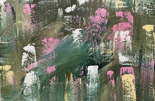 Ideas landing laying in the grass van Alanah Jarvis, Schilderij te koop op Singulart