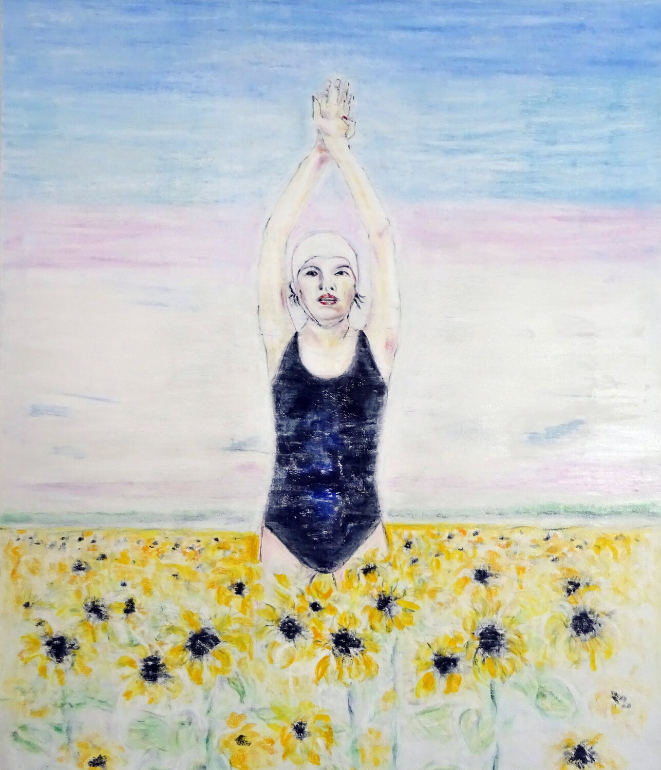 Sonnenblumen Schwimmerin Udo von Gelden Dipinto originale in vendita