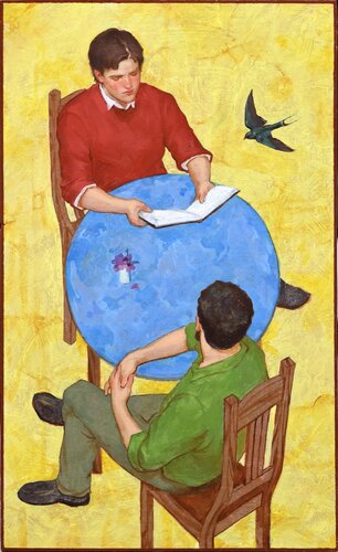 Conversation with swallow di Fernando Cidoncha, Pittura in vendita su Singulart