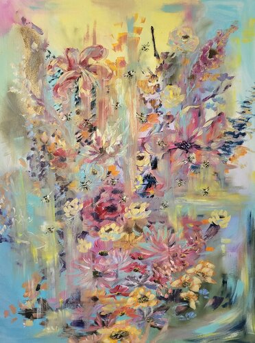 Flowers and bees in harmony van Ivana Brazdova, Schilderij te koop op Singulart