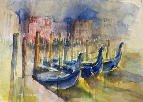 eine zeitreise mit venezianischen gondeln di Gerlinde Kosina, Opera su carta in vendita su Singulart